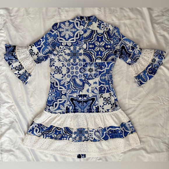 Boston Proper Positano Tiles Print Tiered A-Line Dress Size 4 - Picture 3 of 4